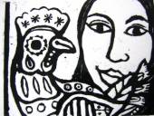 Girl and Cockerel (lino cut) - Edition of 100, price £50